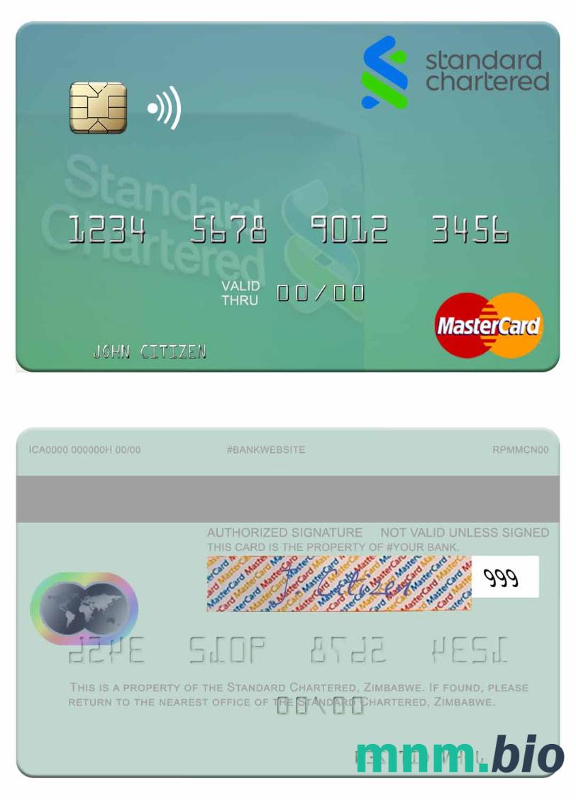 Zimbabwe Standard Chartered przykład karty mastercard w formacie PSD